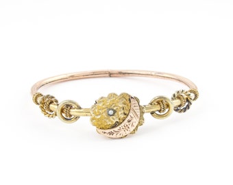 Antique Crescent Moon Victorian Bracelet | Antique Rose Gold Filled Bangle Bracelet