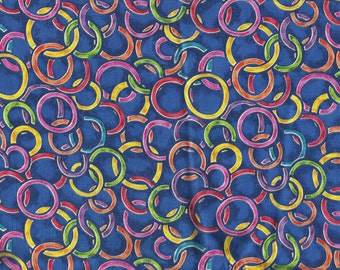 Blue w/Rainbow Colors Linked Circles Cotton Fat Quarter Fabric