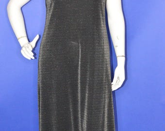 Vintage Estate Silhouettes Black Silver Lurex Maxi Dress