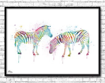 Zebra poster, animal illustration, couple of zebras, animal poster, gift wedding, kids room decoration, baby decor