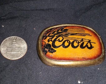 Coors Belt Buckle, Leather and Brass