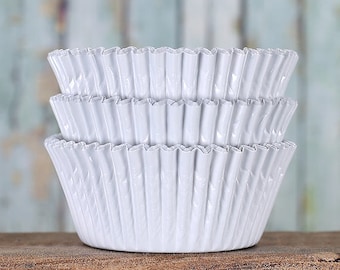 White Foil Cupcake Liners, White Foil Baking Cups, White Wedding Cupcake Liners, White Baking Cups, White Cupcake Liners (50)