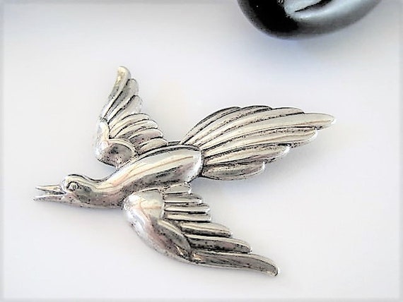 Sterling Bird Brooch, Signed Forstner, Vintage Elegant Bird in Flight, 60s Pin