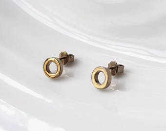 Geometric Titanium earrings Anodised Gold with titanium stud backings. Hypoallergenic titanium studs. Allergy free earring studs