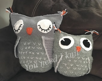Owl pillow / owl cushion / crochet owl cushion / crochet owl pillow / sleepy owl cushion / sleepy owl pillow, custom owl cushion, owl decor