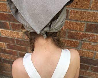 Girls boys linen kerchief white grey bandana babushka headscarf wrap sunhat