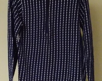 vintage Prince Ogor by Burma navy & white geo stripe pullover zipper front long sleeve 70s
