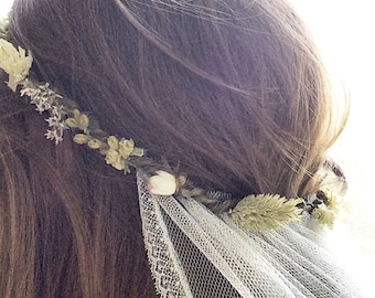 Wedding veil, flower crown, bridal flower crown, flower crown veil, veil, dried flower crown, boho veil, boho wedding veil, bohemian veil