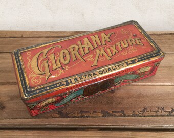 Vintage Tobacco Tin, Gloriana Mixture Tobacco Can, Tobacciana Collectible, General Store Advertising Tin / Farmhouse Primitive Rustic Decor