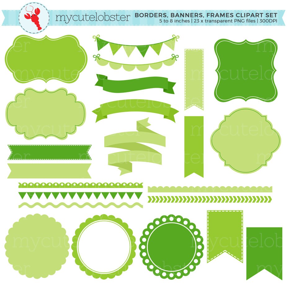 Borders Banners & Frames Clipart Set green frames tags