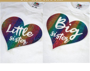 Little Sister Iron On, Big Sister Iron On, Mom, Dad, New Big Sister, New Baby, Rainbow Glitter Iron On, Shirt, Diy heat transfer vinyl decal