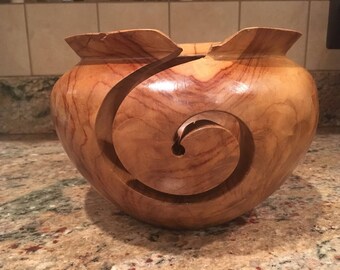 Heavy Teak Wood Yarn Bowl - 10 inches x 6.5 inches x 1.25 inches thick - Opening is 6 inches - Weighs nearly 5.5 lbs