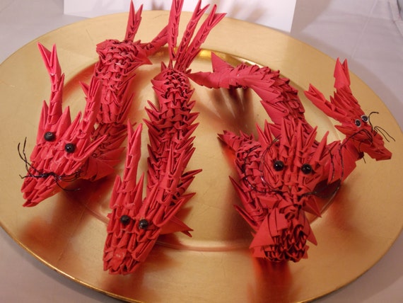 Items similar to Origami Dragon- Chinese New Year Dragon-Red Dragon