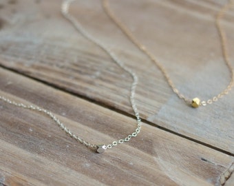 Tiny Nugget Necklace - Sterling Silver - Gold Filled - Mixed Metal - Layering Everyday Necklace - Simple Jewelry