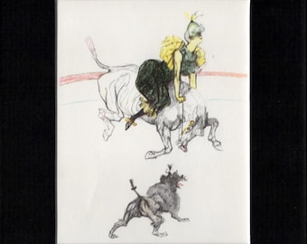 Clownesse, Horse and Dog Matted Print by Toulouse–Lautrec (Au Cirque)