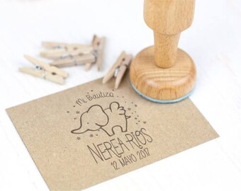 Sello para Bautizo de caucho personalizado con vuestro nombre y fecha Mod. 02