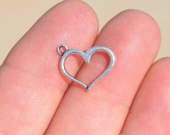 BULK 50 Silver Open Heart Charms SC3760