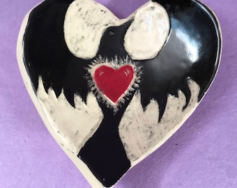 Ceramic Heart with Crow Ring Dish or Spoon Rest