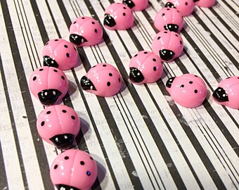 Kawaii light pink ladybug cabochons