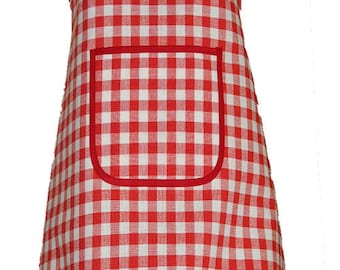 One central Red GINGHAM apron with Pocket size