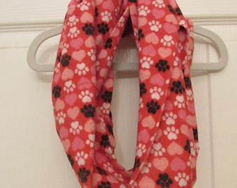 REDUCED PRICE Hearts & Pawprints Flannel Infinity Scarf