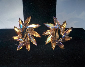 Aurora Borealis Earrings, Vintage Champagne Aurora Borealis Earrings,