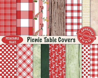 Scrapbook paper Picnic Table Covers digital papers - Plaids Wood Wicker Check Field Flowers Polka Dots - UNLIMITED Commercial use!