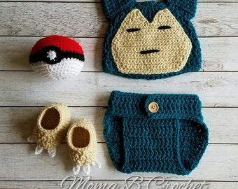 Crochet Snorlax Baby Set, Snorlax Hat, Snorlax Baby Set, Pokemon Baby Set, Snorlax Costume