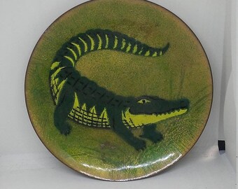 Spring Sale Vintage Enamel Signed Alligator Plate Annemarie Davidson