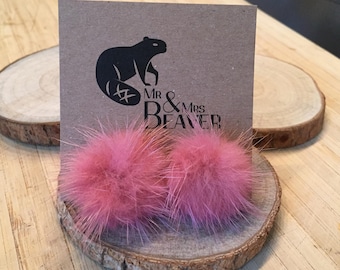 Earrings, fur, authentic mink!