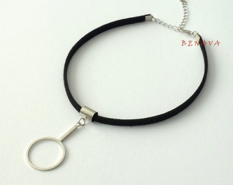 Choker necklace collar elegant black silver
