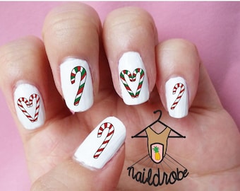 30 Candy Cane Christmas Nail Decals (Waterslide Nail Decal)