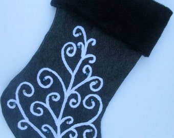 Designer Christmas Stocking Tree, "Swirly Tree White on Charcoal"