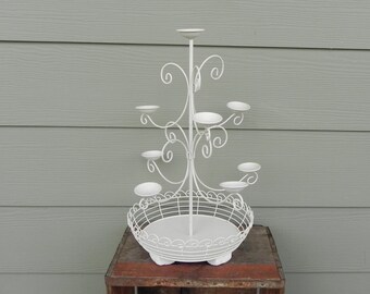 White Metal Candle Holder Holds 8 Round Candles - Candelabra -Home Decor