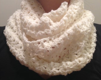 Soft White Handmade Infinity Crochet Scarf