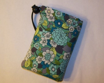 Padded Pouch, Teal Floral Pipe Bag, Pipe Case, Padded Pipe Pouch, Stoner Gift, Cute Pouch, Hippie Bag, 420, Flower Pipe Cozy - 5" DRAWSTRING
