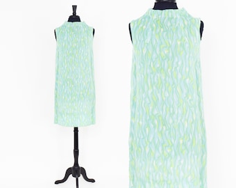 60s Blue Sleeveless Dress | Turquoise Blue Sleeveless Shift | Small
