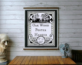 Wood Poster Hanger 8" to 68" / Wooden Art Hanger / Poster Print Frame / Pull Down Chart / Art Print Frame / Quilt and Textile Hanger