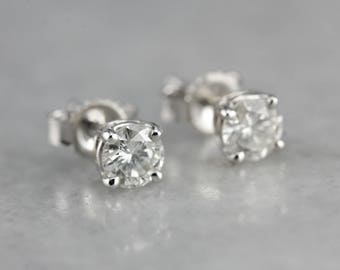 Diamond White Gold Stud Earrings, April Birthstone, Bridal Jewelry X31TTL-N