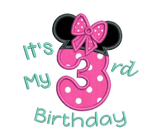 3rd Birthday Minnie Machine Embroidery Applique Design