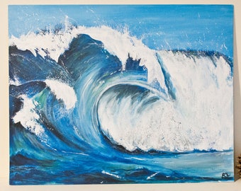 ORIGINAL acrylic painting with waves / marine painting / water and sky