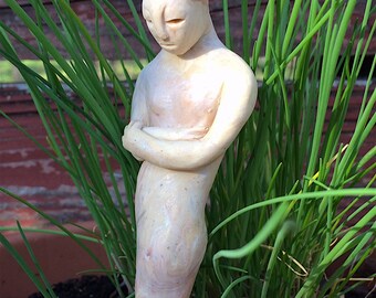 Meditating Muse, small garden goddess sculpture, unique garden art, handcrafted OOAK