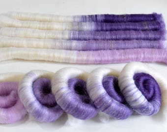 Rolags - 3.9 oz Purple Gradient Hand Blended BFL Rolags for Spinning