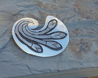 Serafin Moctezuma ~ Vintage Mexican Sterling Silver Incised Swirled Flora Plant Brooch / Pin