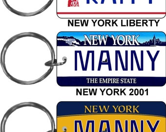 Personalized New York Liberty, 2001, 2010 replica license plate keychain overlaminated key ring