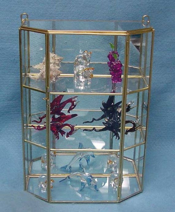 New small Brass Glass Curio with Flat top and Straight