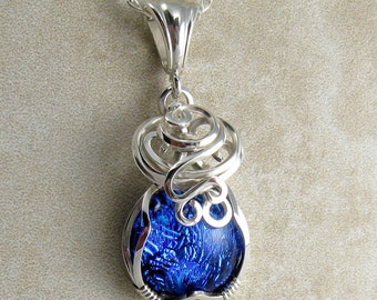 Dichroic Glass Necklace - Dichroic Glass Pendant - Dichroic Glass Jewelry - Wire Wrapped - Glass Jewellery - Sterling Silver