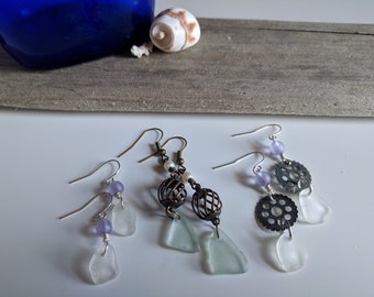 Beach Glass Charm Earrings