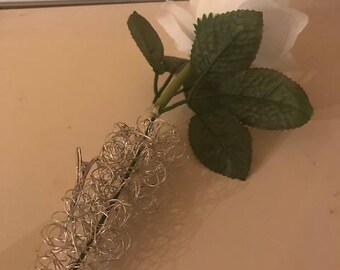 Wire Boutonniere Holder Pin Accented with White Rose