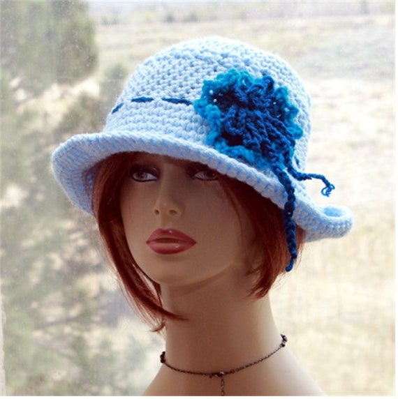 Womens Crochet Hat Brim Hat Sun Hat Flapper Hat Brimmed